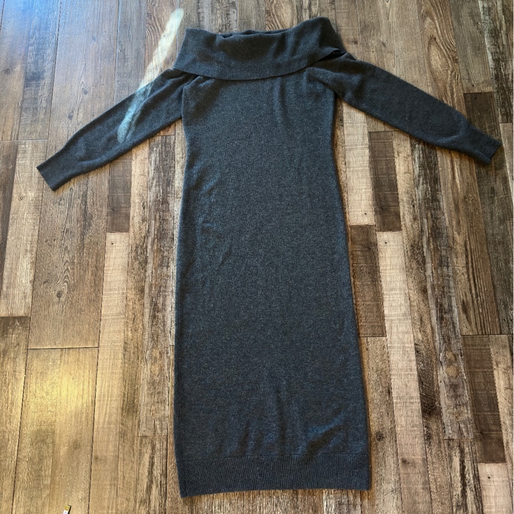 Vince Merino Wool Off the Shoulder Charcoal Gray Sweater Maxi Bodycon Dress Lrg